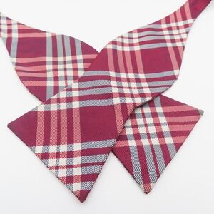 Tommy Hilfiger Bow Tie Red Black White Plaid 2.75" Wide Self Tie Silk